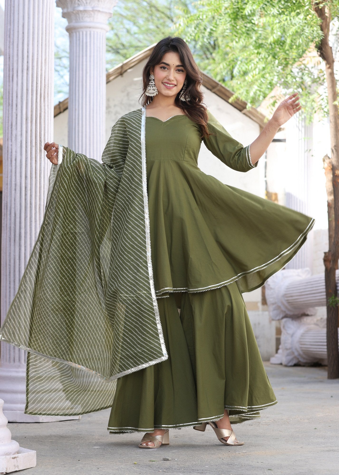 Women's Lahariya Mehndi Green Cotton Sharara Set Green / XS | Trendia Global Women's Lahariya Mehndi Green Cotton Sharara Set Green / XS | Trendia Global