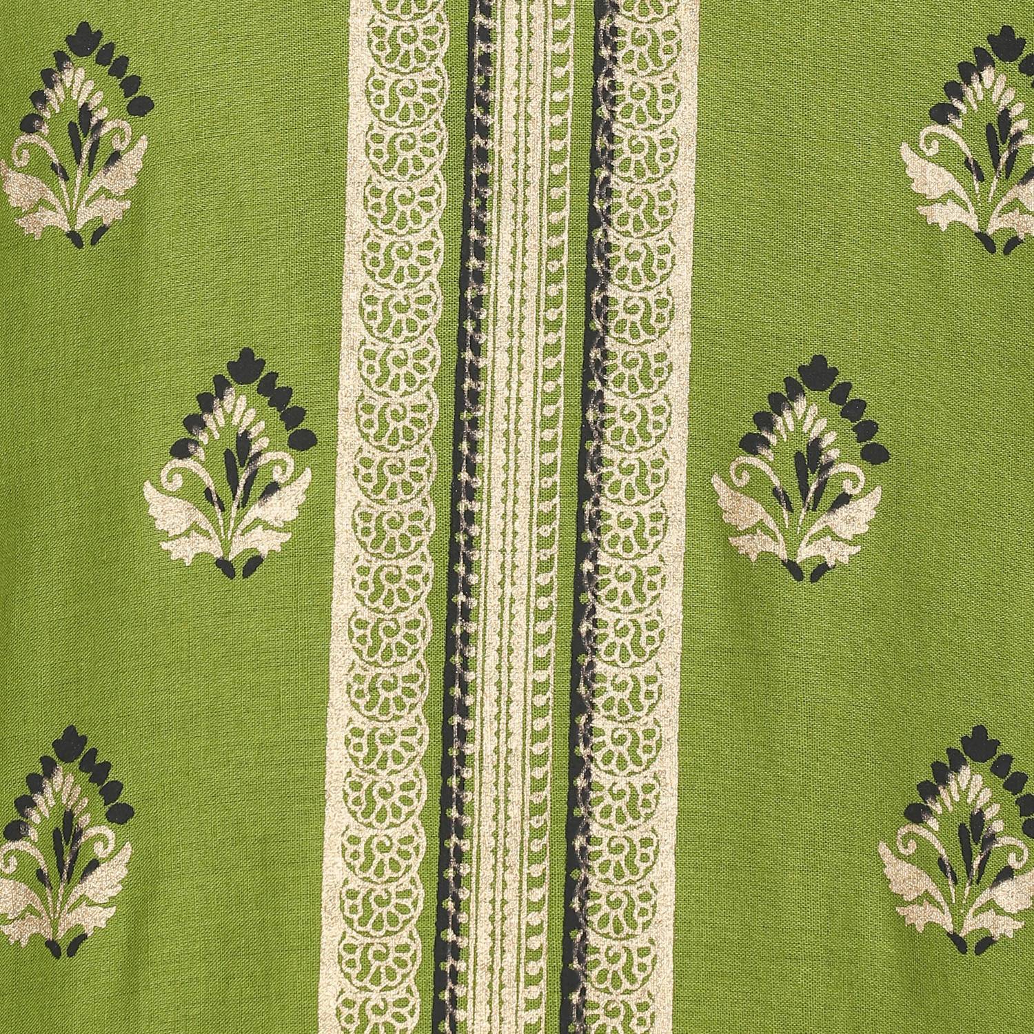 Women's Olive Green & Skin Color Cotton Hand Block Print Straight Kurta With Palazzo Set - Cheera