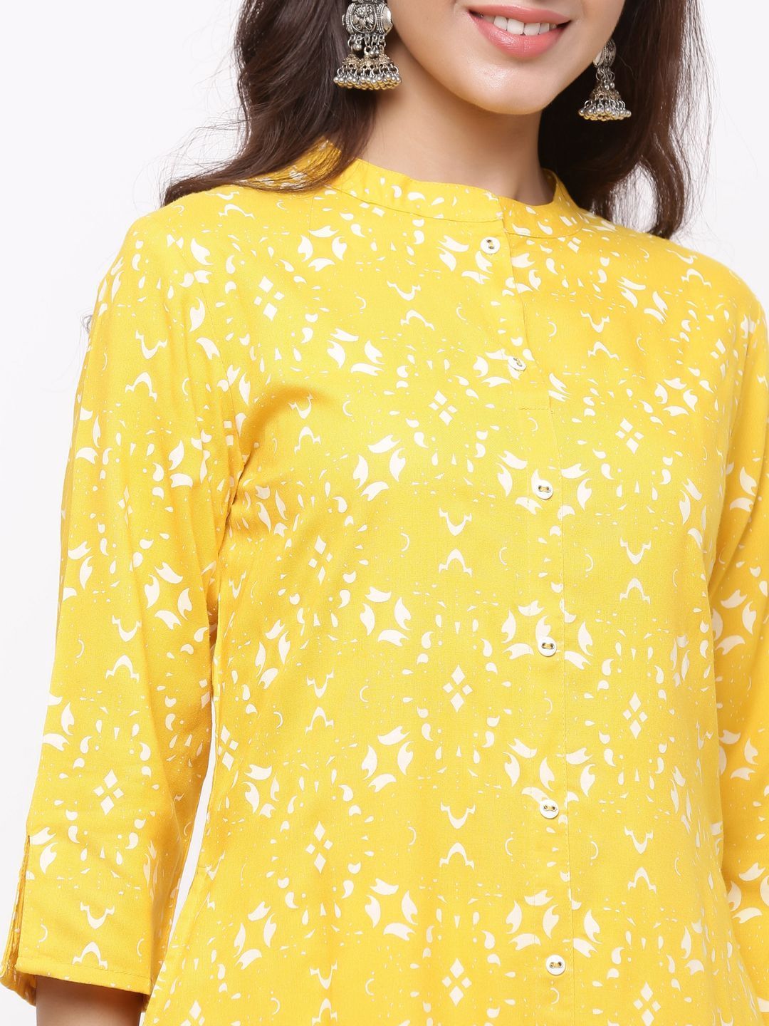 Women's Yellow Rayon Printed A-Line Kurta - Juniper