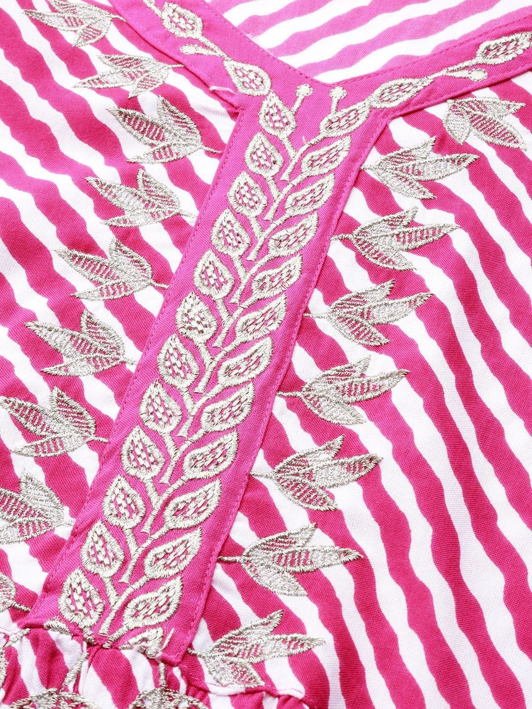 Women's Pink & White Striped A-Line Kurta - Varanga