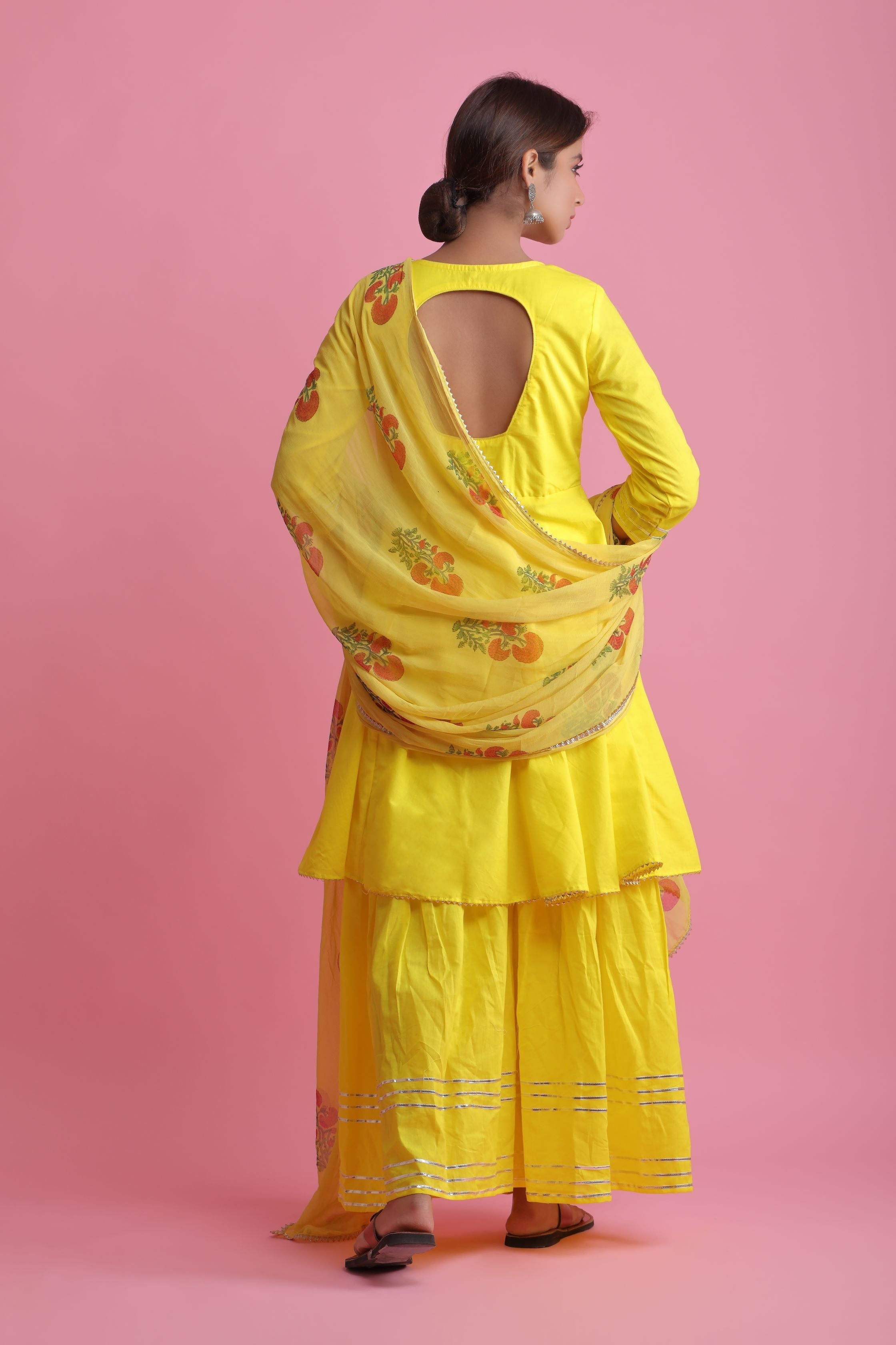 Women's Yellow Peplum Sharara Set  (3Pc Set) - Saras The Label