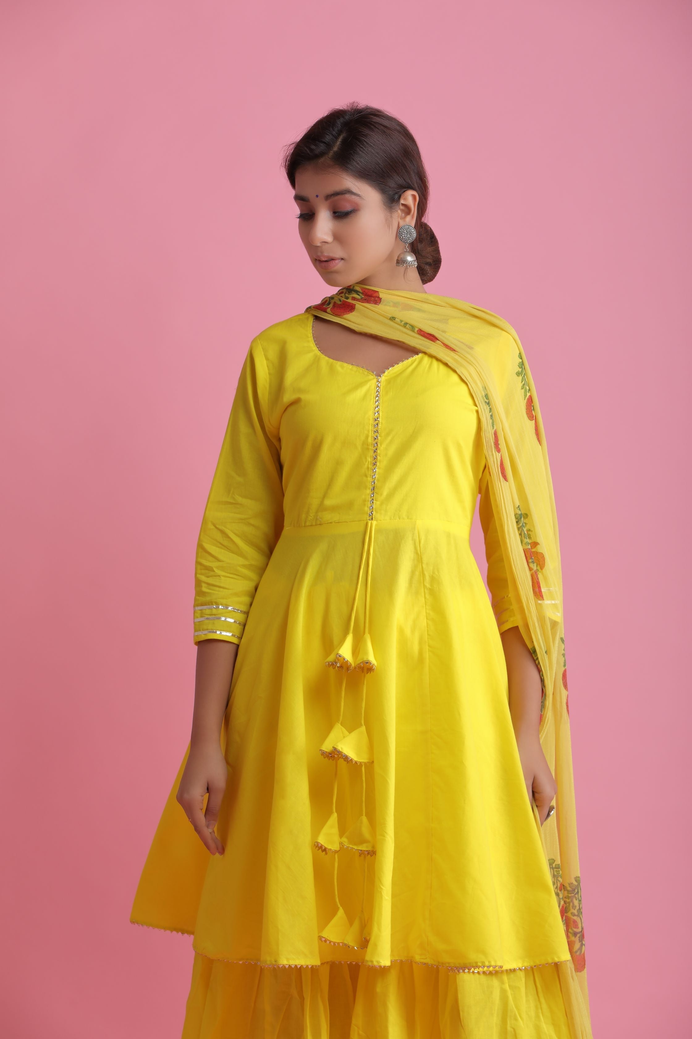Women's Yellow Peplum Sharara Set  (3Pc Set) - Saras The Label