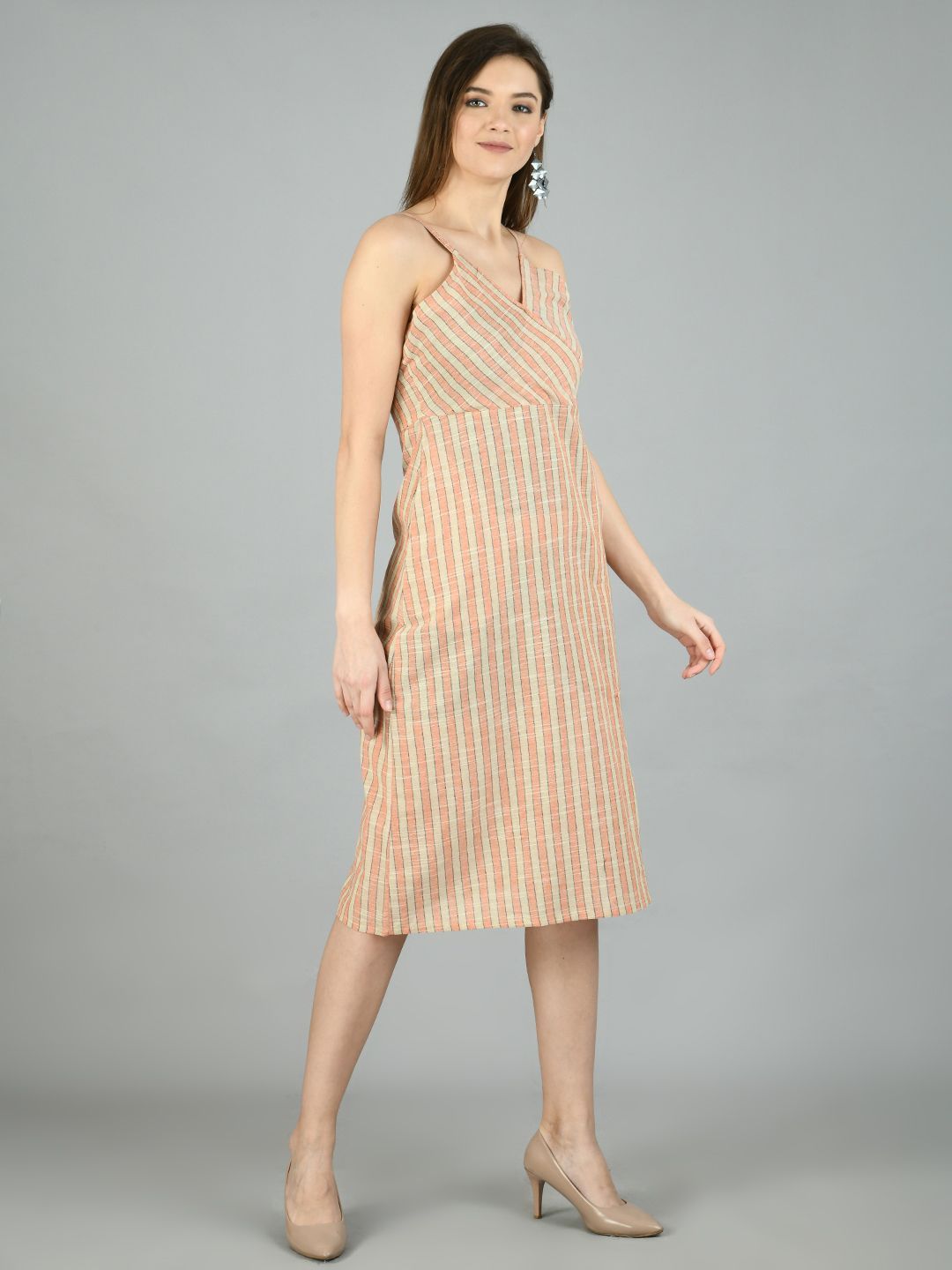Women's Multi Cotton Solid Sleeveless V Neck Casual Dress - Myshka