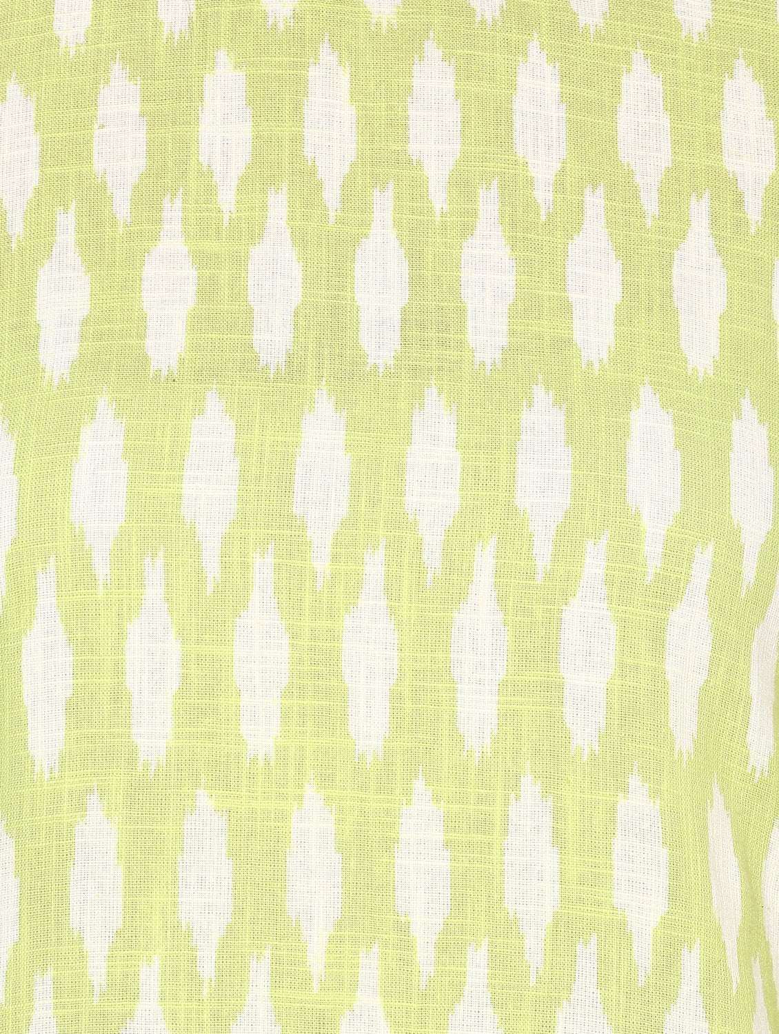 Women's Green Cotton Blend Printed Short Sleeve Round Neck Casual Kurta Set - Myshka