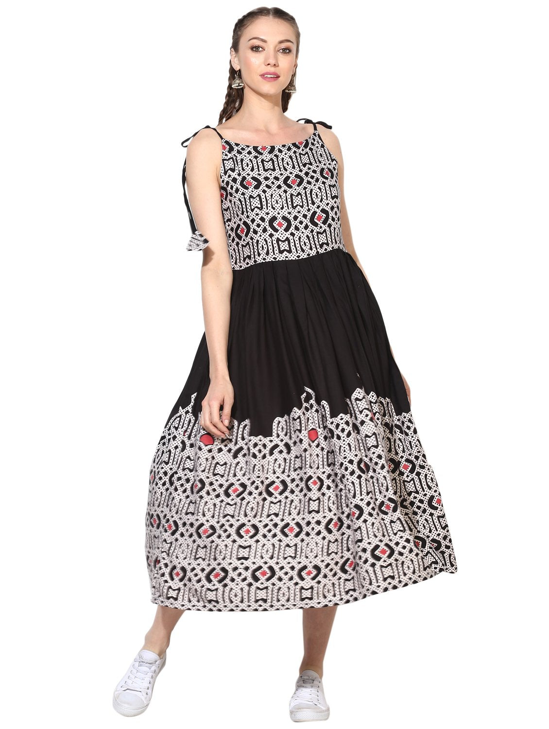 Women's Viscose Printed Sleeveless Sleeve Round Casual Dress - Myshka