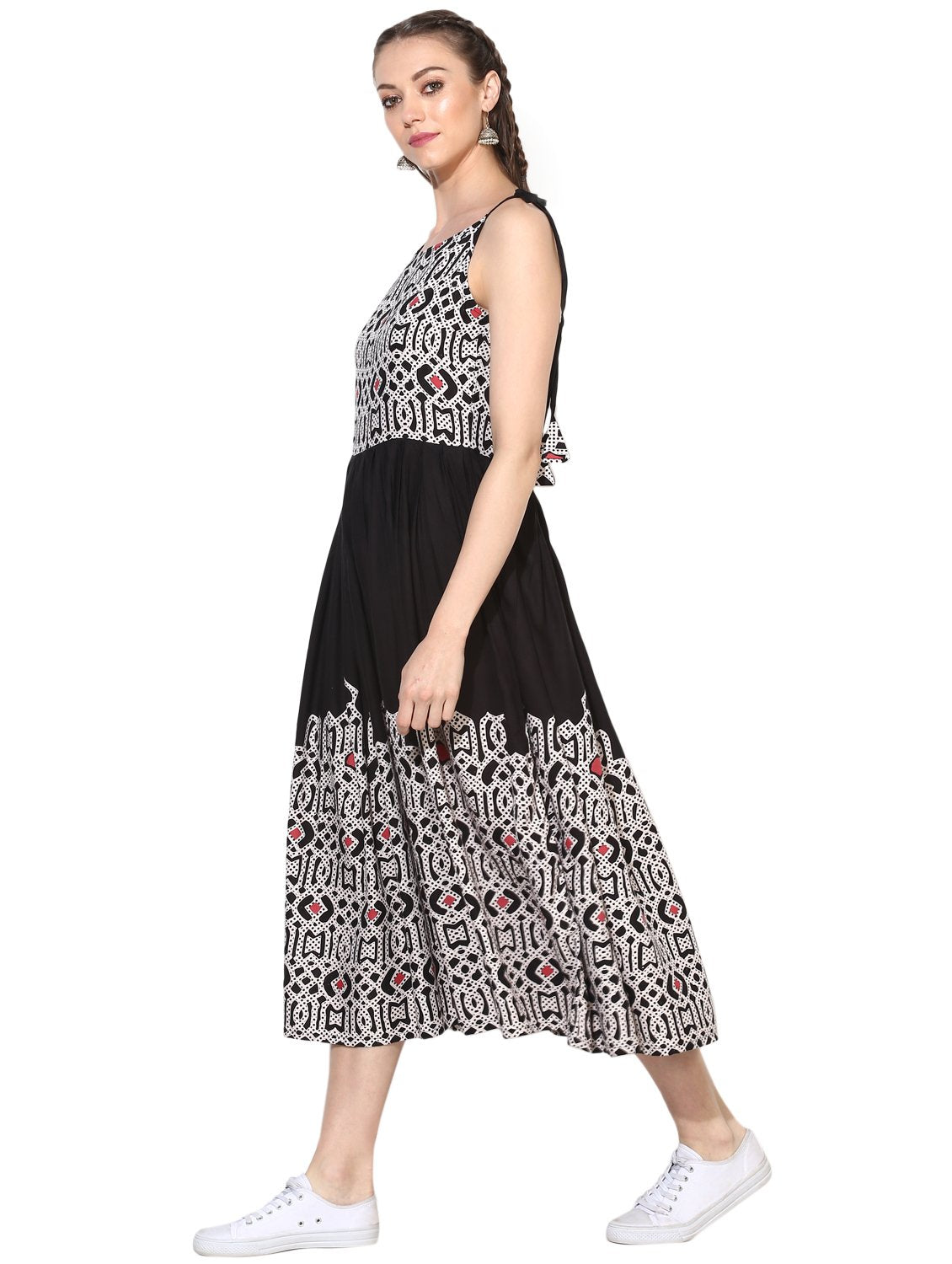 Women's Viscose Printed Sleeveless Sleeve Round Casual Dress - Myshka