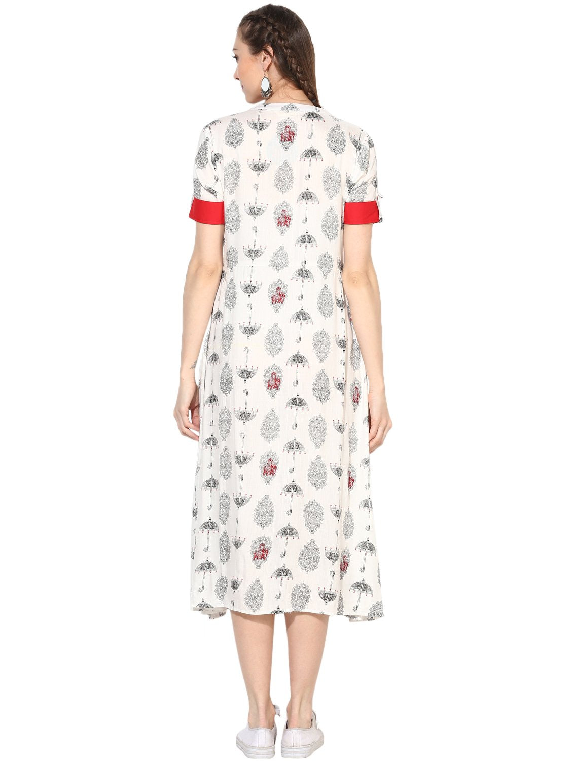 Women's Viscose Printed Short Sleeve Mandarin Casual Dress - Myshka