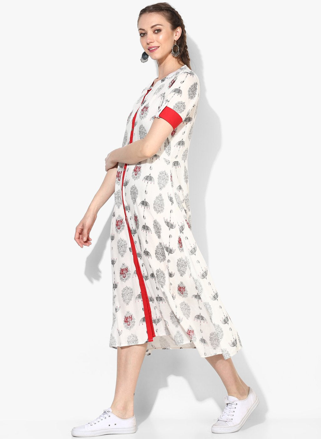 Women's Viscose Printed Short Sleeve Mandarin Casual Dress - Myshka