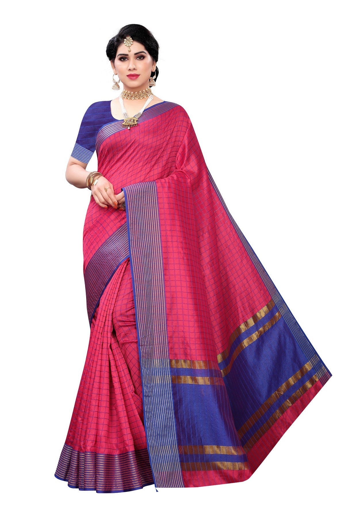 Women's Vamika Pink Cotton Silk Weaving Saree - Vamika