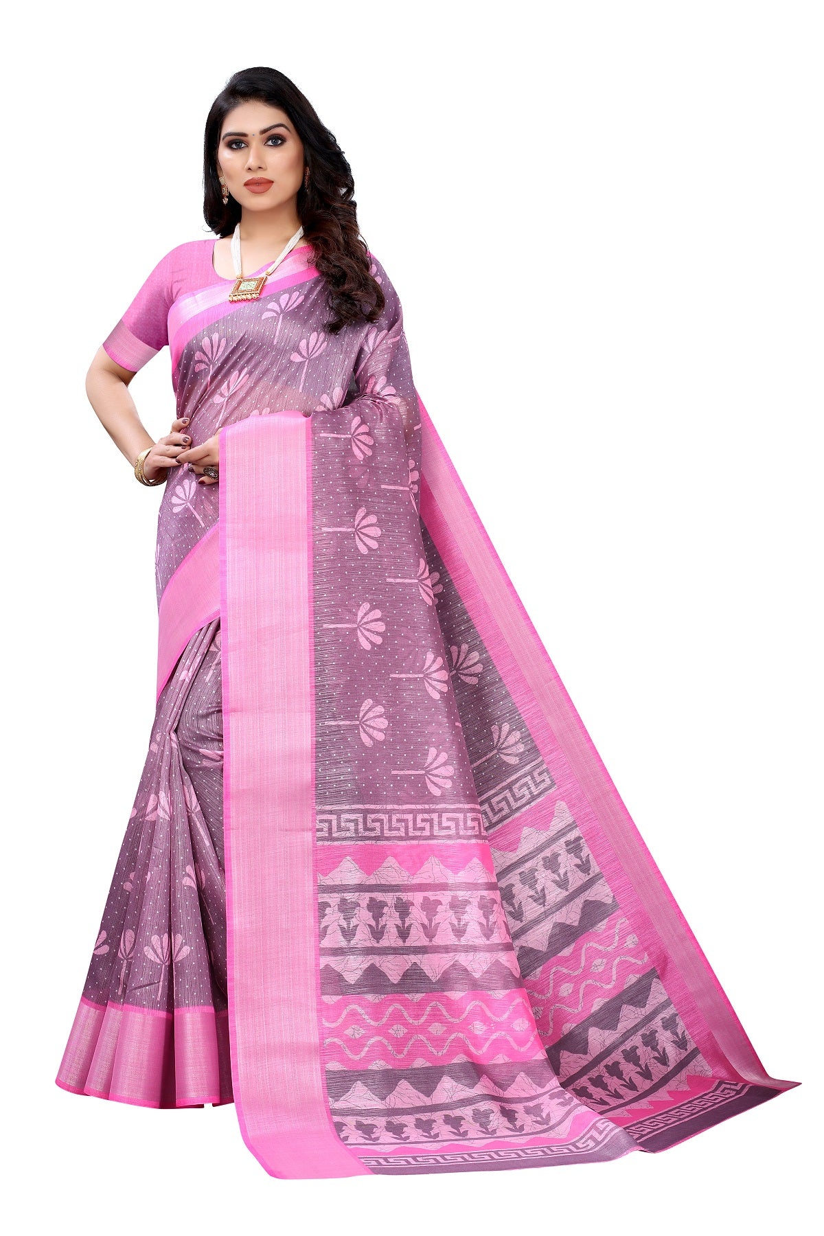 Women's Pink Linen Designer Saree - Vamika
