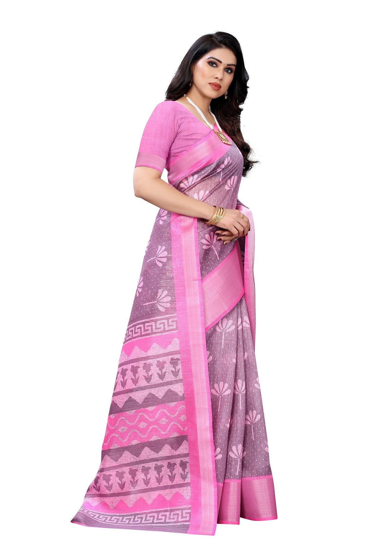 Women's Pink Linen Designer Saree - Vamika