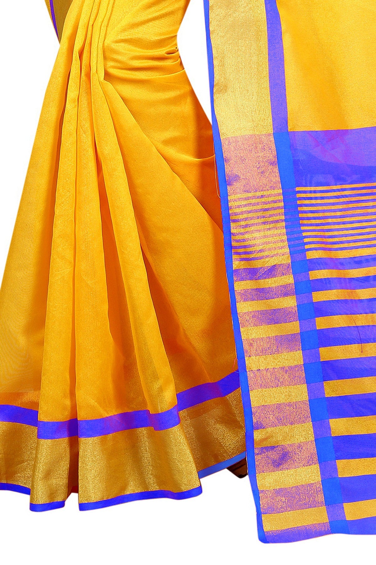 Women's Vamika Yellow Cotton Silk Weaving Saree - Vamika