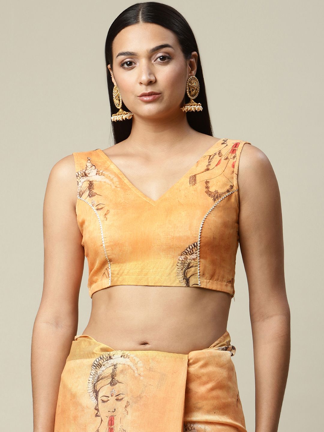 Women's Orange Chanderi Digital Printed Saree - Ahalyaa