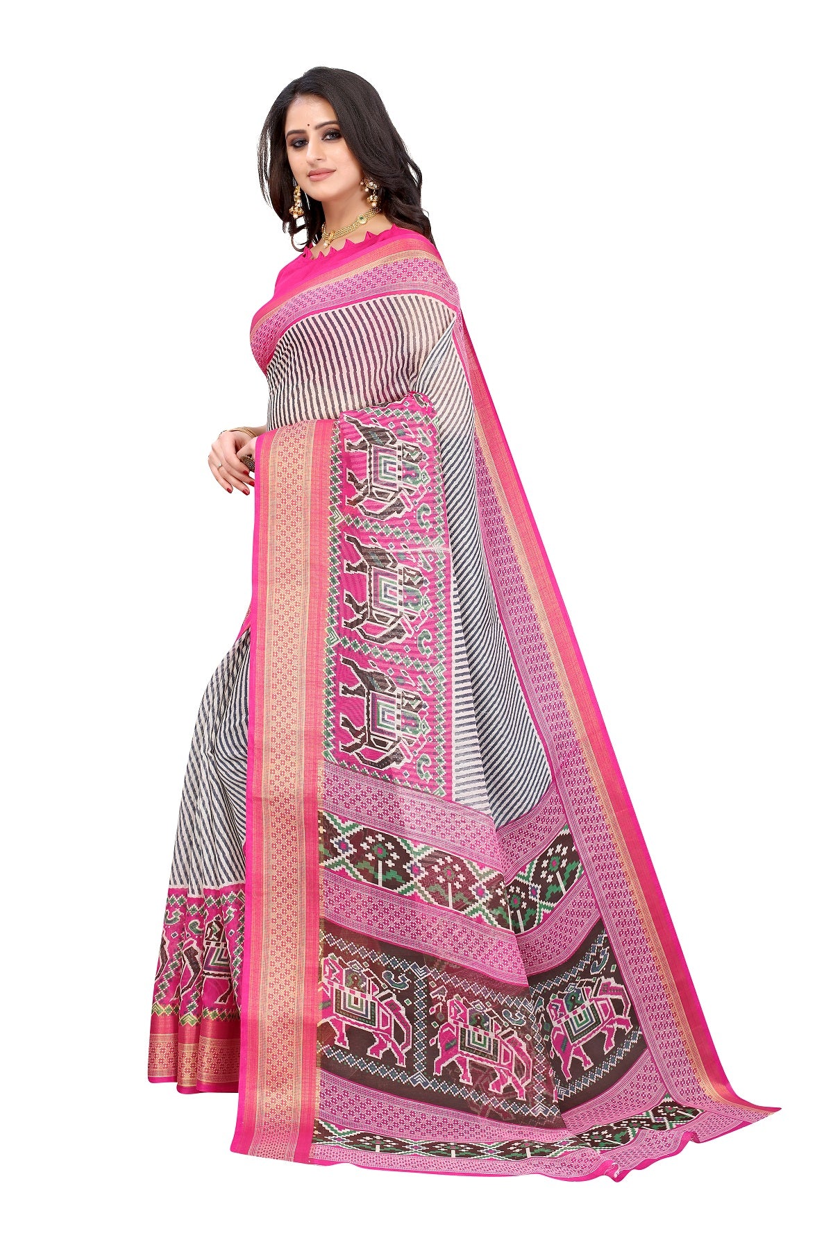 Women's Pink Linen Jari Border Saree - Vamika