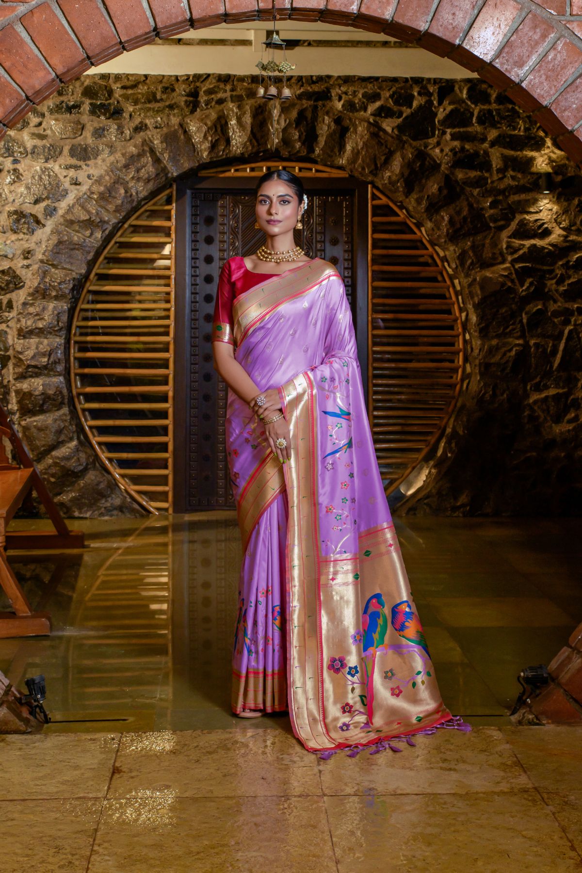 Women's Purple Zari Paithani Silk Saree with Tassels - Vishnu Weaves