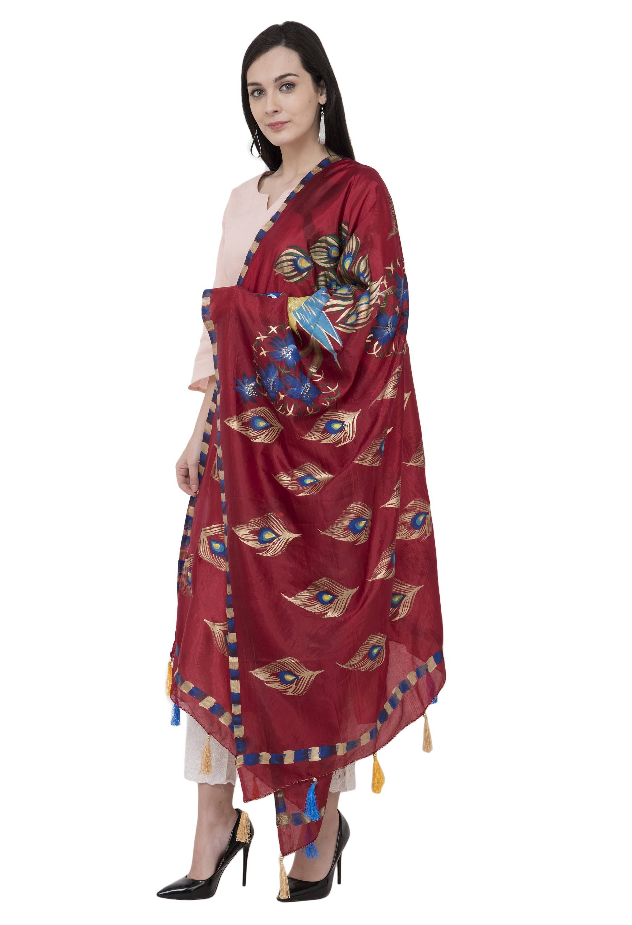 A R Silk Silk Peacock Multi Fancy Dupatta Color Mehroon Dupatta or Chunni