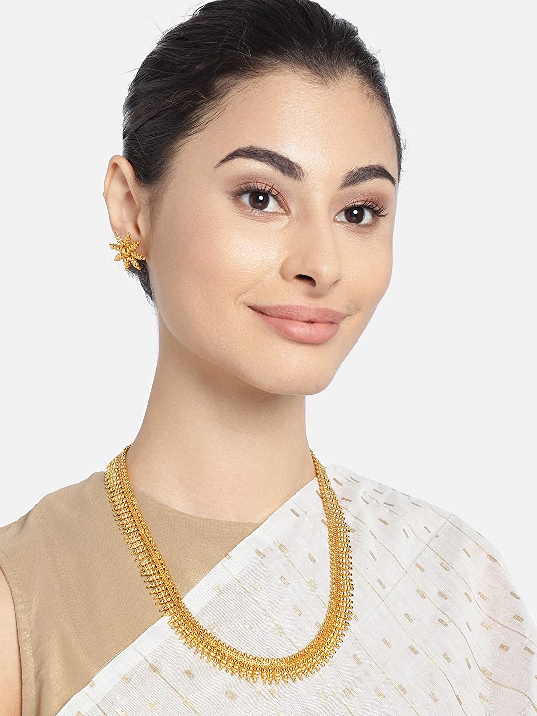 Women's 18K Gold Plated Golden Leaf work Necklace With Earrings For Women & Girls - I Jewels