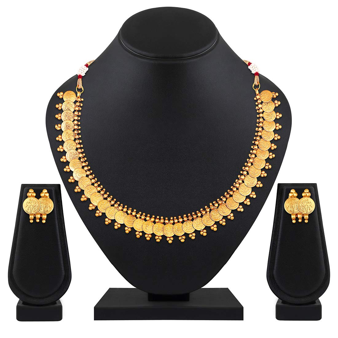Women's 18K Gold Plated Traditional South Indian Stylish Necklace With Earrings. - I Jewels