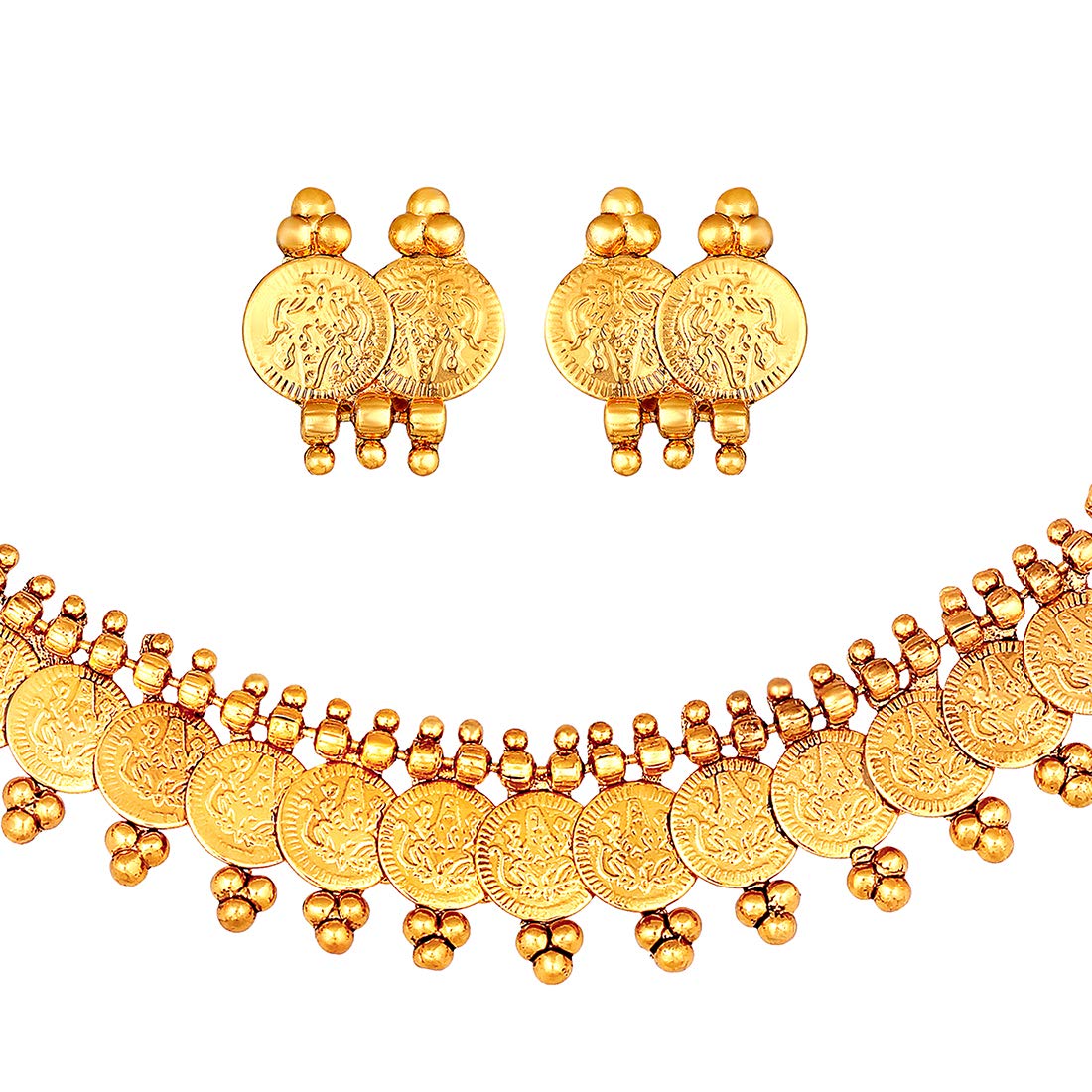 Women's 18K Gold Plated Traditional South Indian Stylish Necklace With Earrings. - I Jewels