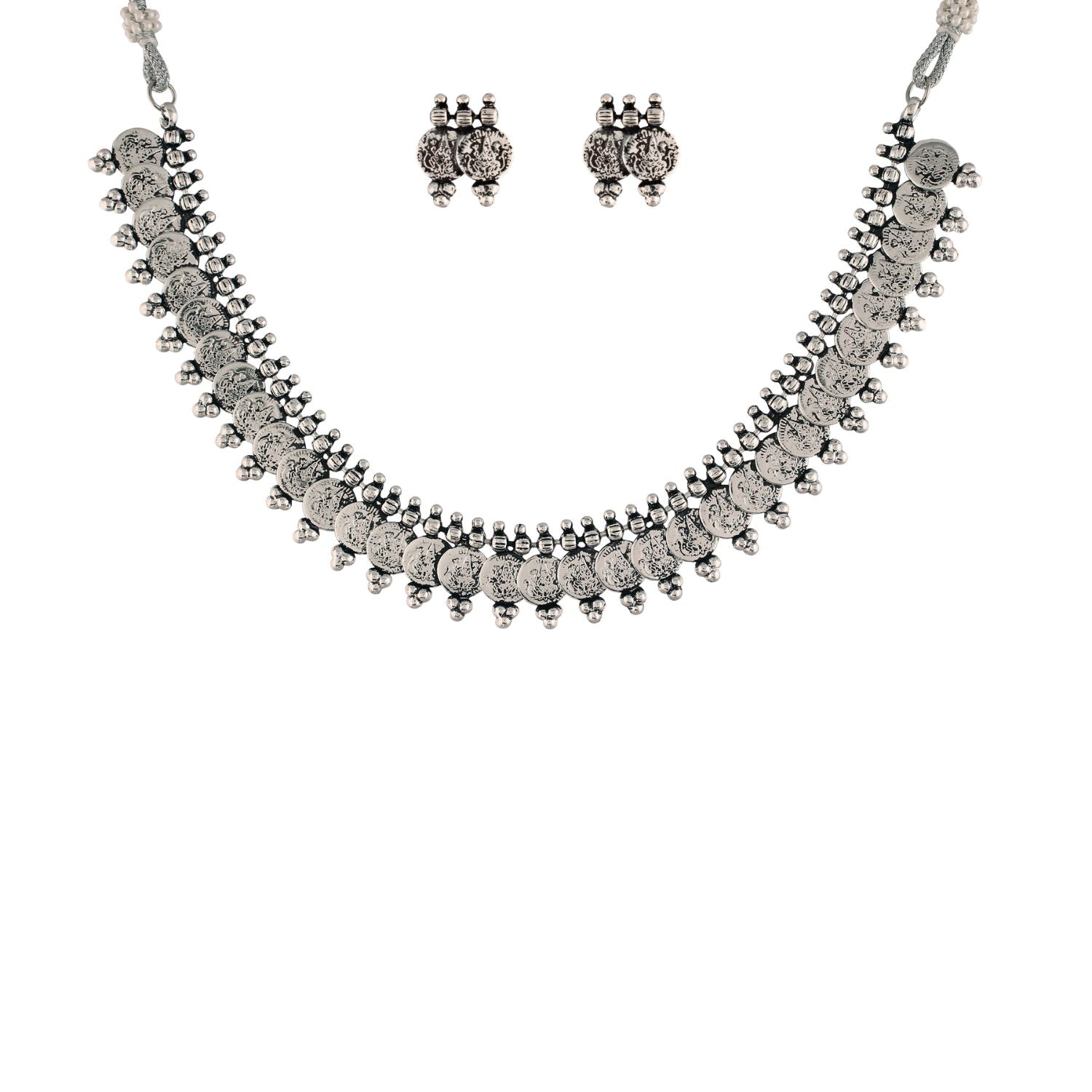 Women's 18K Rhodium Plated Traditional South Indian Stylish Necklace With Earrings. - I Jewels