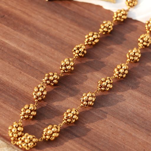 Women's  18k Antique Gold Plated South Indian Beads Mala Ball Chain Necklace  - I Jewels