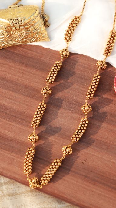 Women's  18k Antique Gold Plated South Indian Beads Mala Ball Chain Necklace  - I Jewels