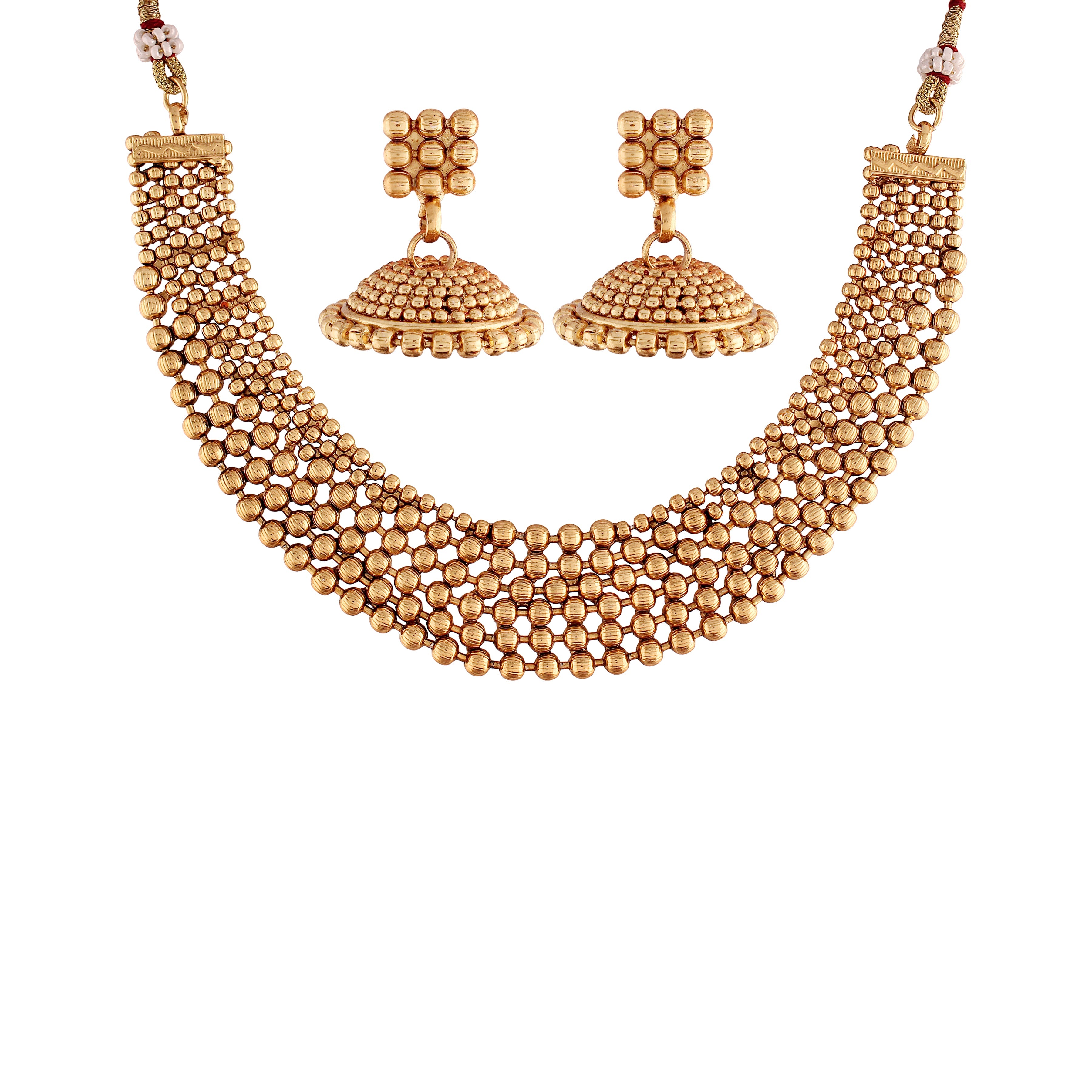Women's 18K Gold Plated Traditional South Indian Style Necklace - I Jewels
