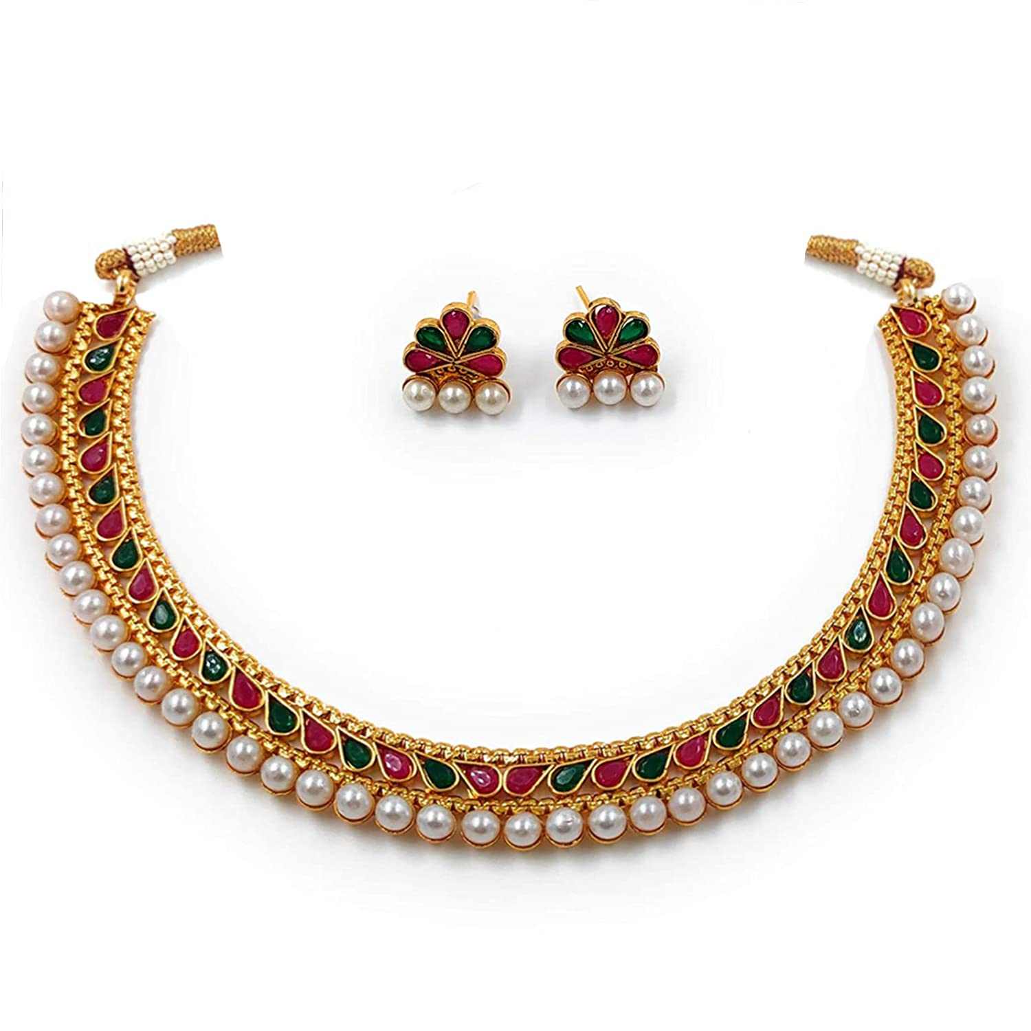 Women's Gold Plated Traditional Multi Choker Necklace Jewellery Set  - I Jewels