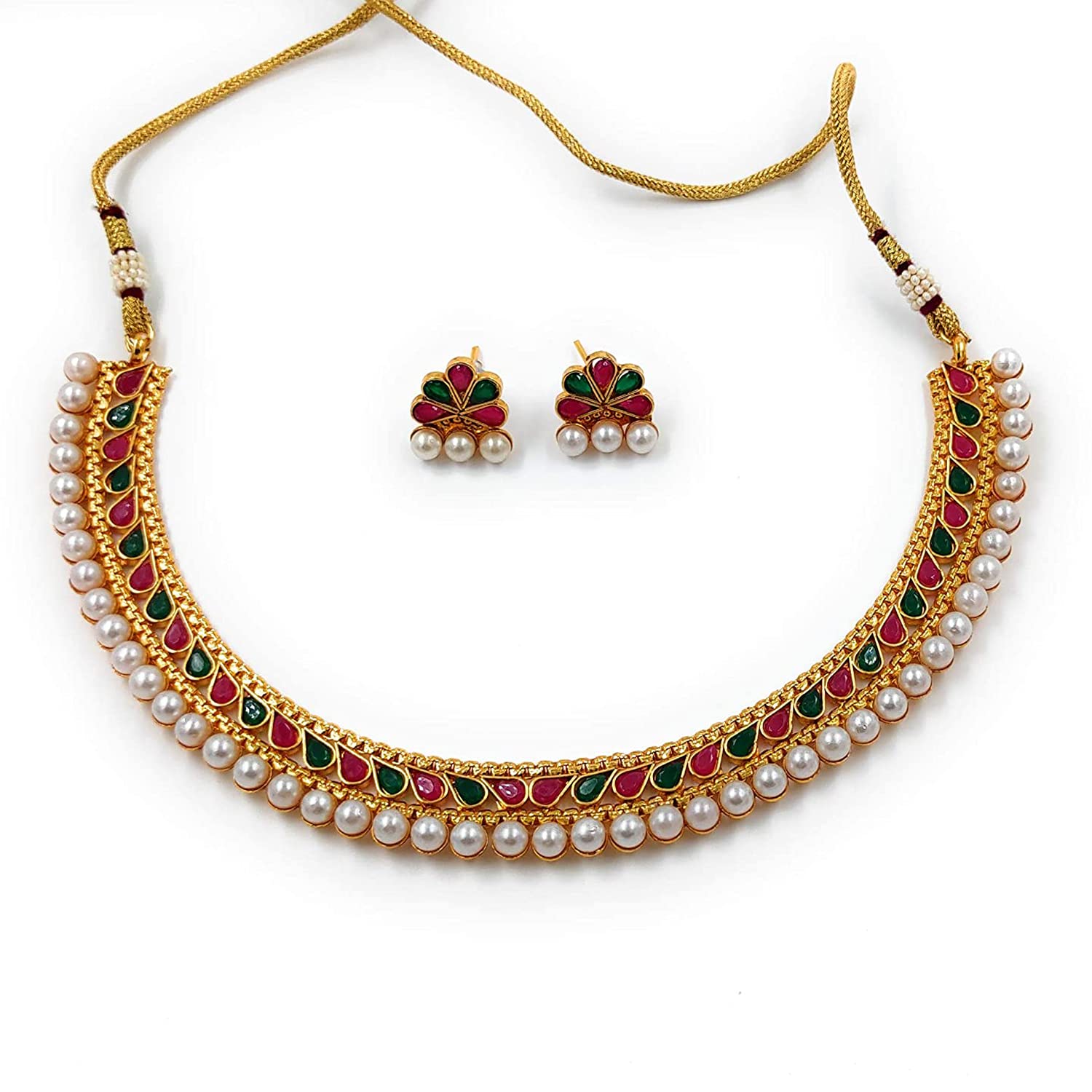 Women's Gold Plated Traditional Multi Choker Necklace Jewellery Set  - I Jewels