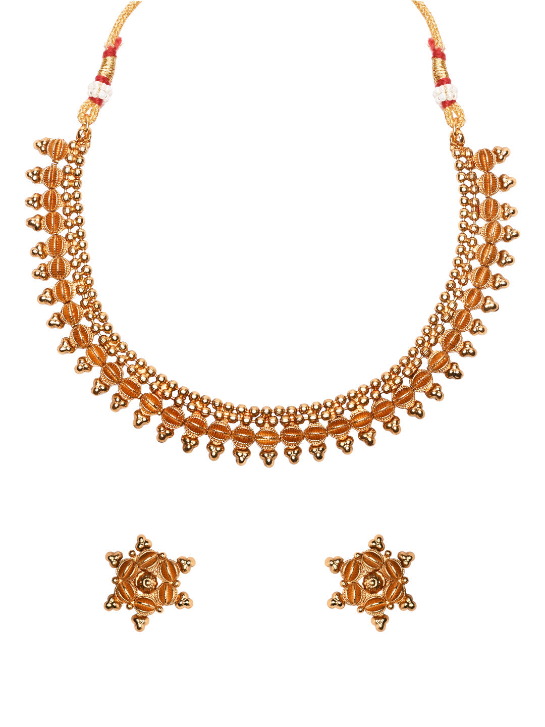 Women's 18K Gold Plated Traditional Stylish Golden Necklace with Earrings  - I Jewels