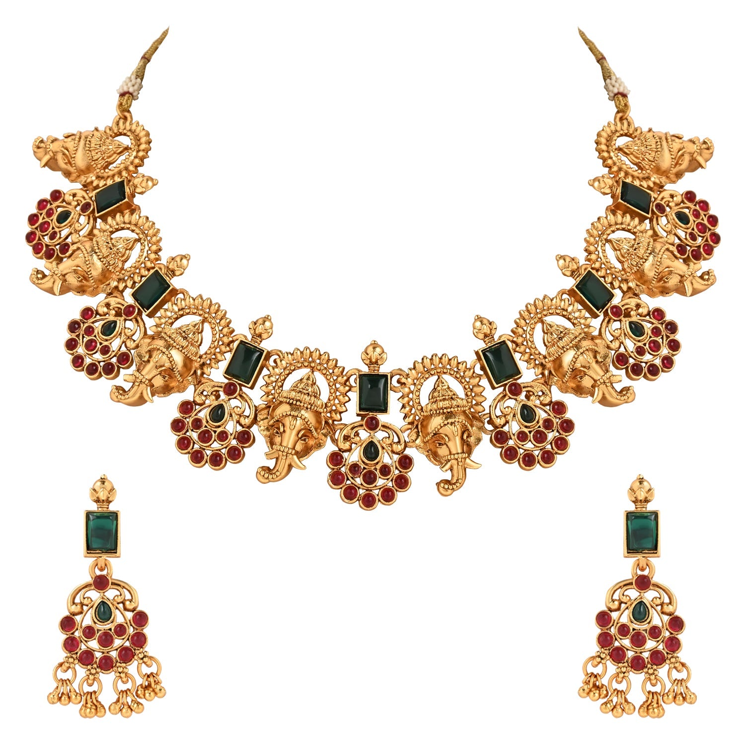 Women's Gold Plated Traditional Temple Choker Necklace Jewellery With Earrings Set  - I Jewels