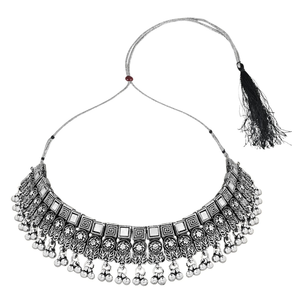 Women's Antique Silver Oxidized Ethnic Traditional Afghani Choker Necklace Jewellery Set