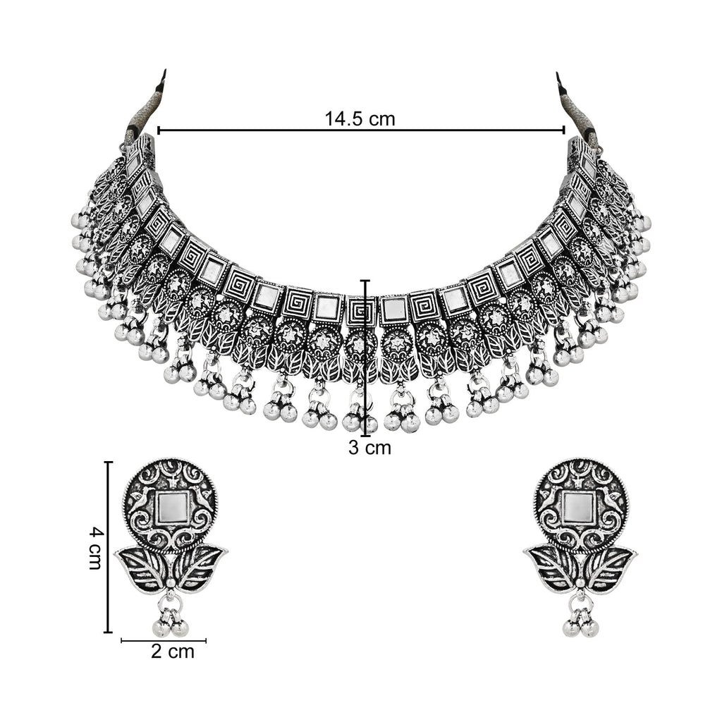 Women's Antique Silver Oxidized Ethnic Traditional Afghani Choker Necklace Jewellery Set