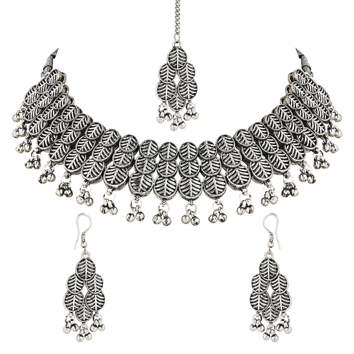 Women's Antique Silver Oxidized Ethnic Traditional Afghani Choker Necklace Jewellery Set  - I Jewels