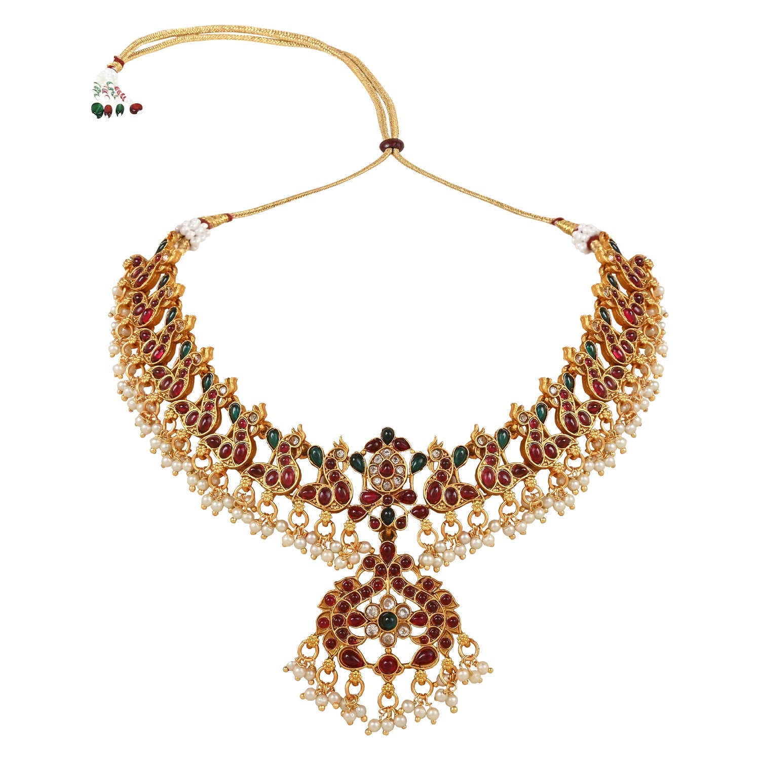 Women's 18K Gold Plated Traditional Antique Temple Jewellery Long Necklace With Earrings  - I Jewels