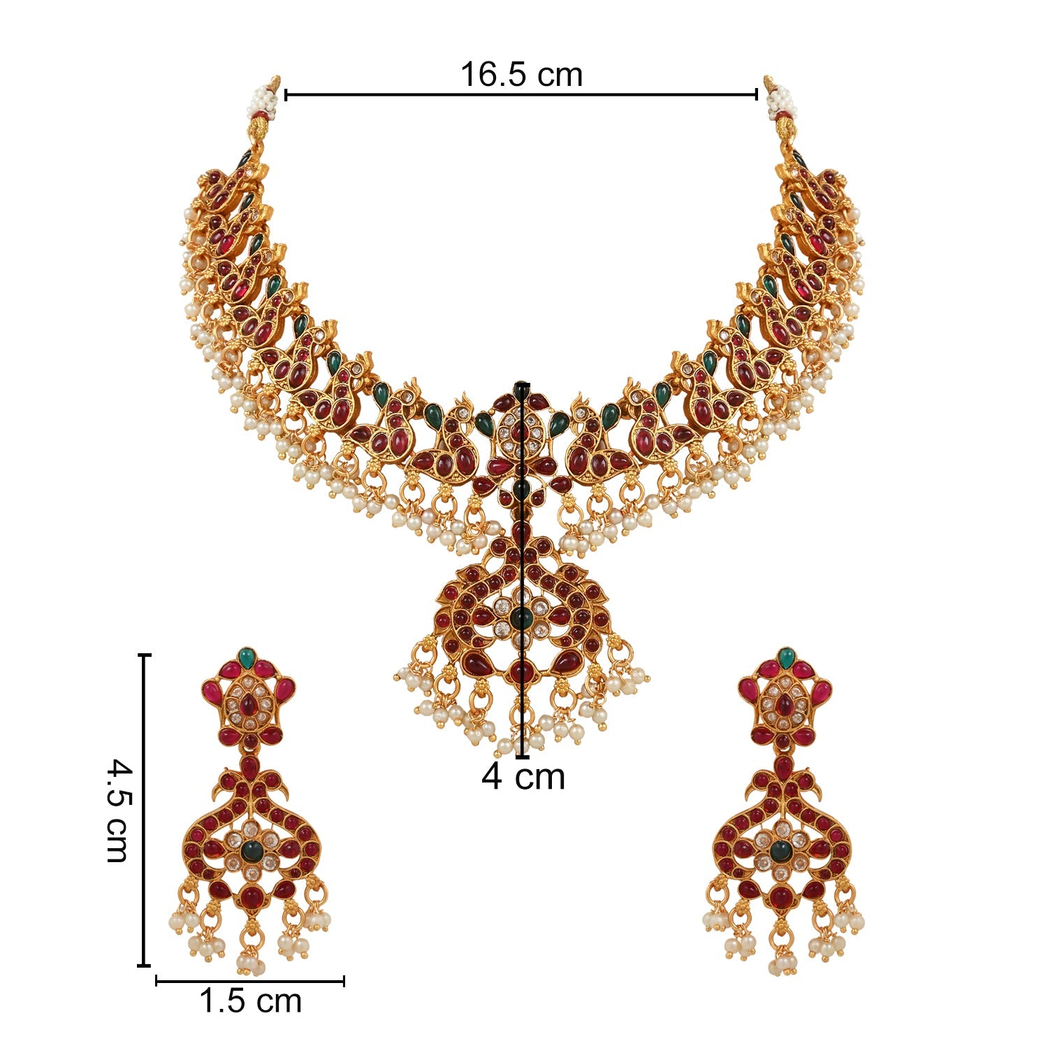 Women's 18K Gold Plated Traditional Antique Temple Jewellery Long Necklace With Earrings  - I Jewels
