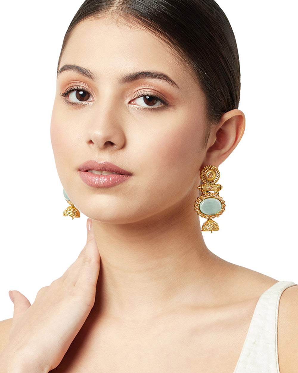 Women's Gold Oppulence Traditional Gold Plated Earrings With Blue Stones - Voylla