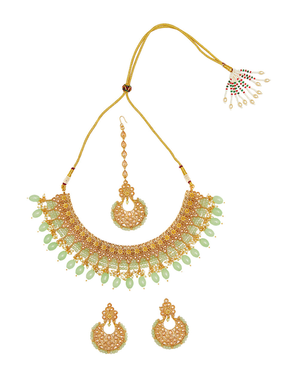 Women's Gold Oppulence Gold Plated Maang Tika Set With Tumble Beads - Voylla