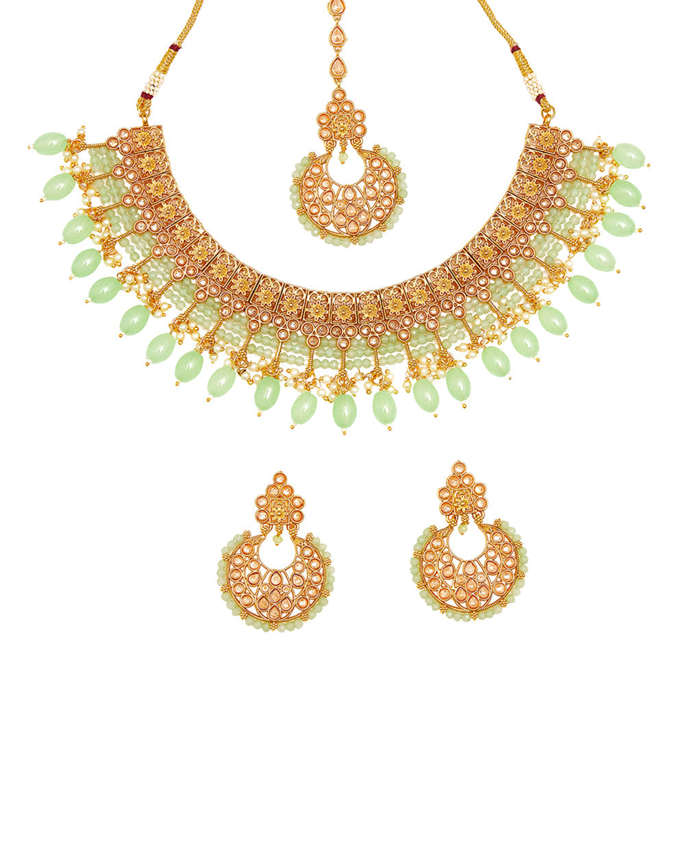 Women's Gold Oppulence Gold Plated Maang Tika Set With Tumble Beads - Voylla