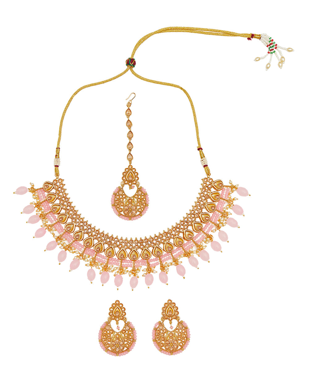 Women's Gold Oppulence Maang Tika Set With Necklace And Earrings - Voylla