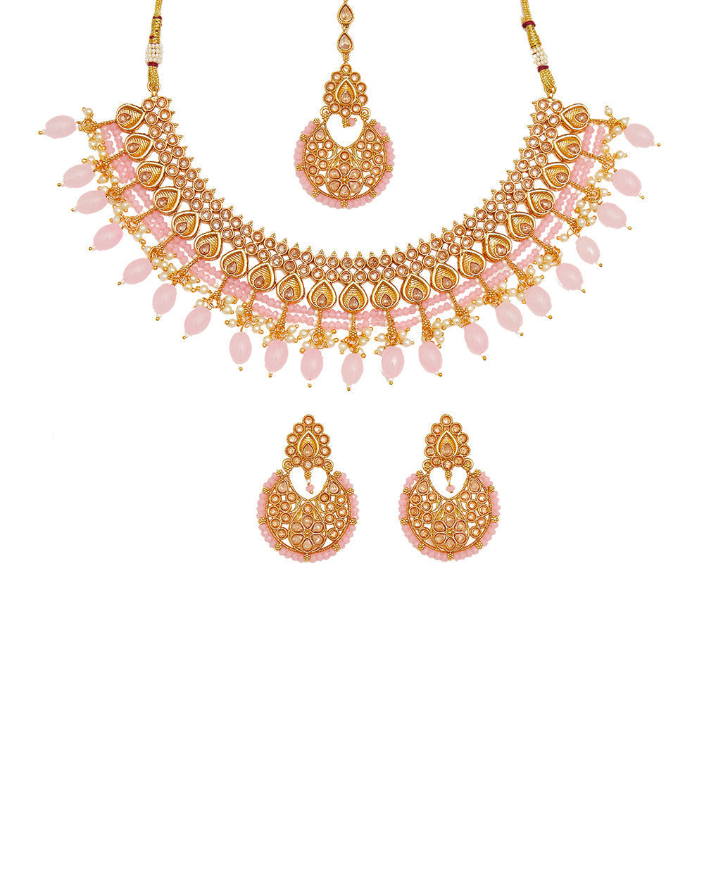 Women's Gold Oppulence Maang Tika Set With Necklace And Earrings - Voylla