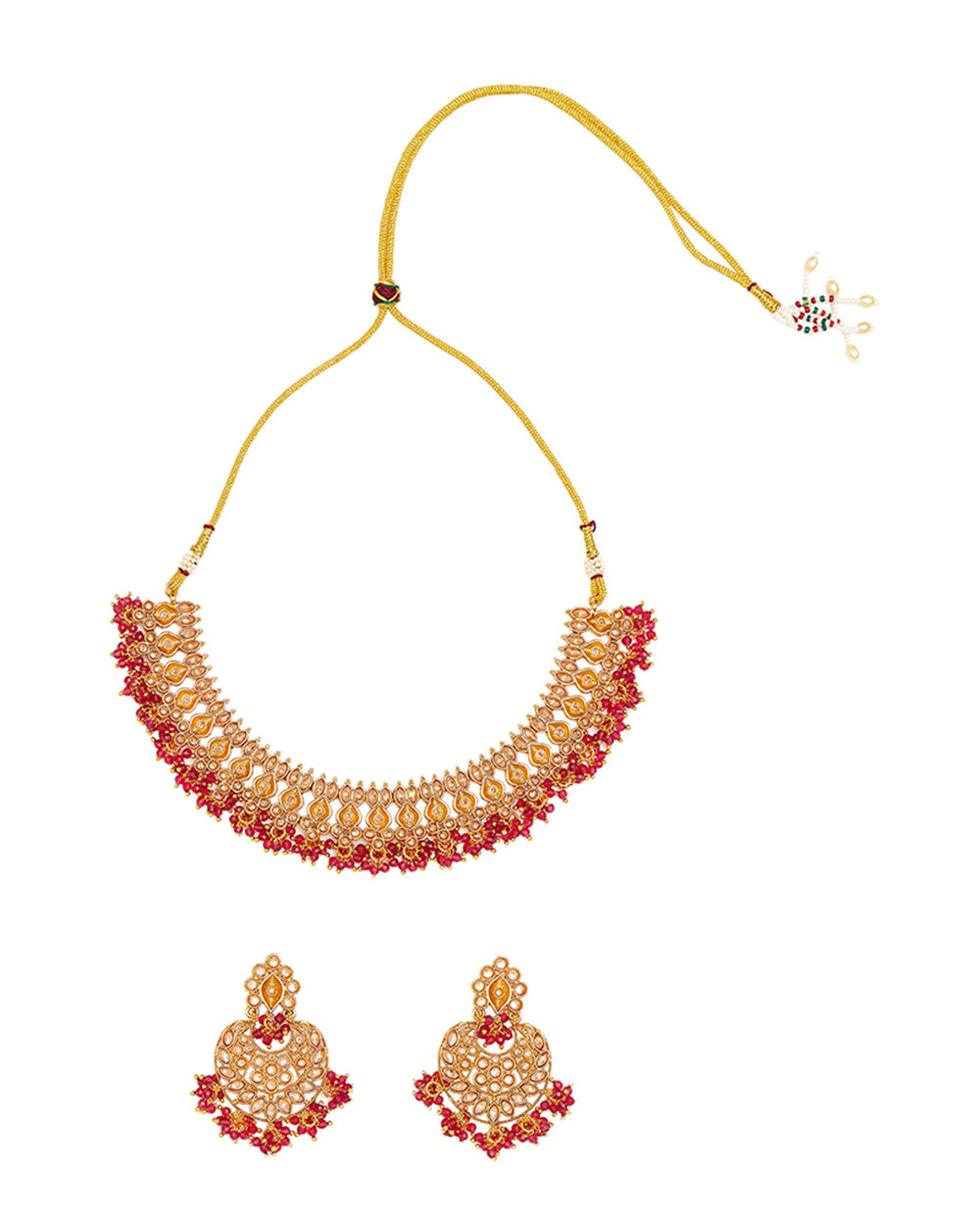 Women's Gold Opulence Red And Golden Traditional Jewellery Set - Voylla