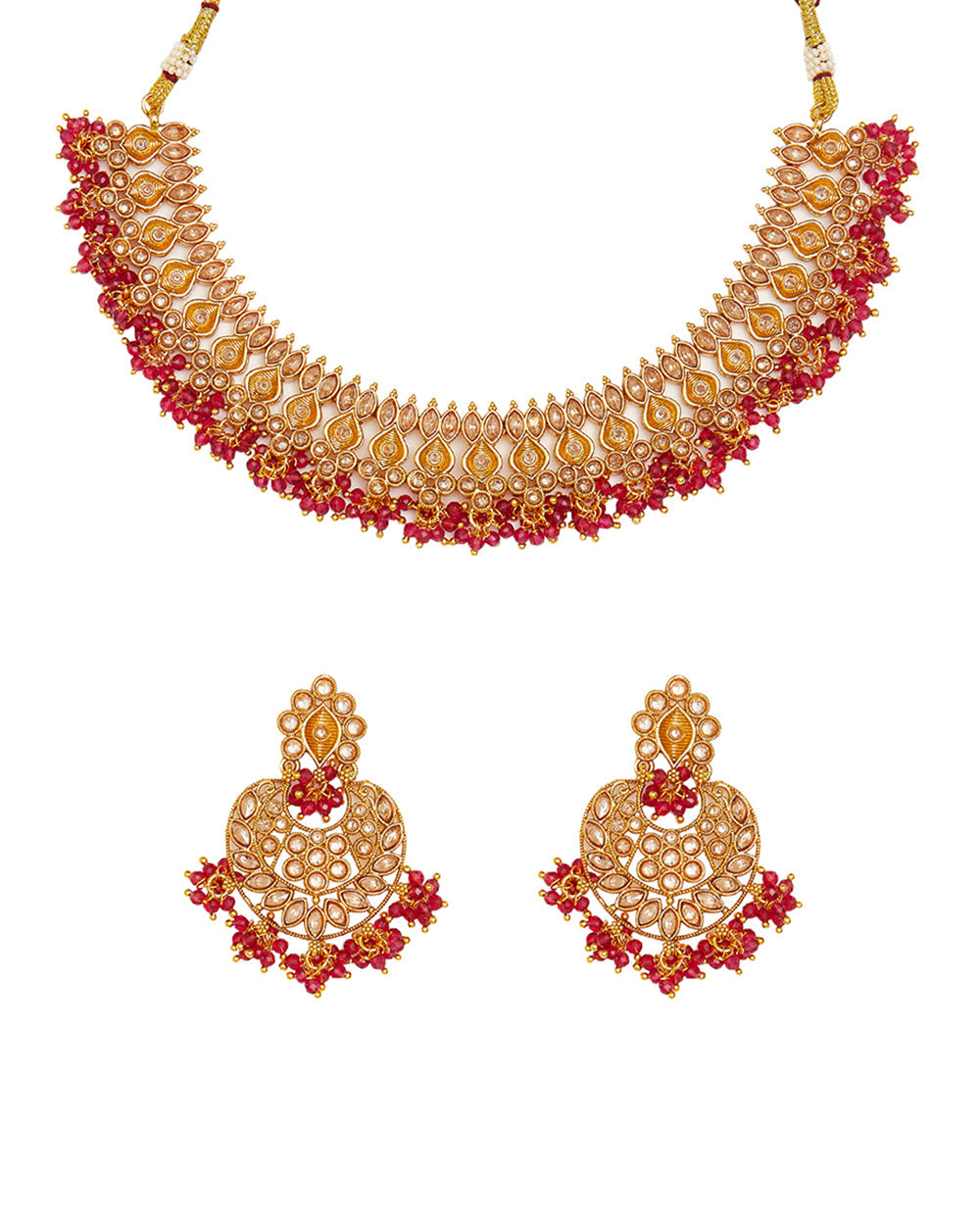Women's Gold Opulence Red And Golden Traditional Jewellery Set - Voylla