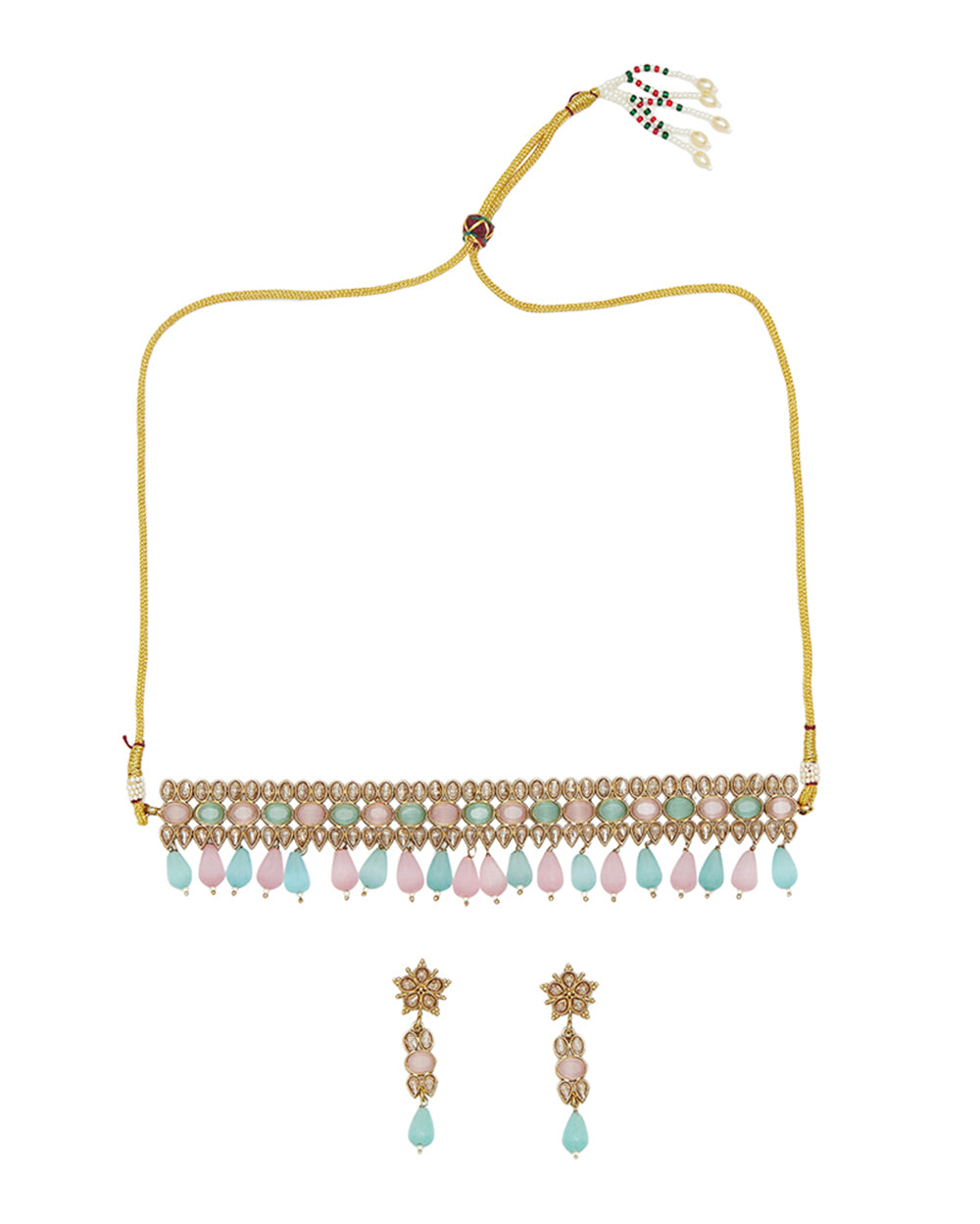 Women's Gold Oppulence Gold Finish Pastel Coloured Choker Jewellery Set - Voylla