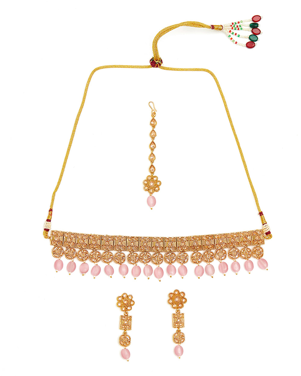 Women's Gold Opulence Choker Style Necklace With Dangling Earrings And Tika - Voylla