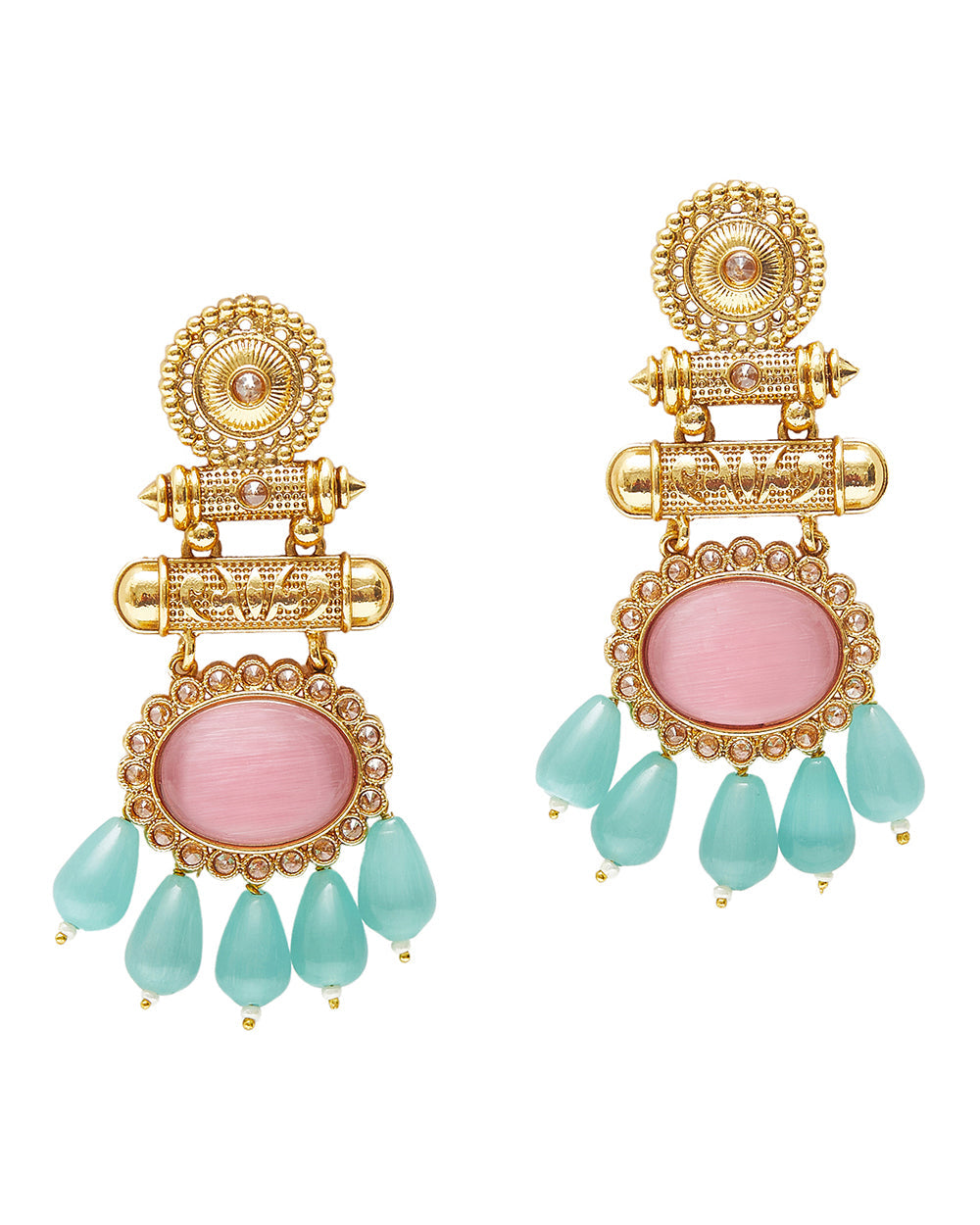 Women's Gold Oppulence Gold Plated Pink Stone Earrings - Voylla