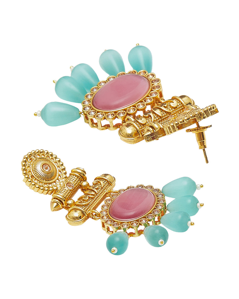 Women's Gold Oppulence Gold Plated Pink Stone Earrings - Voylla