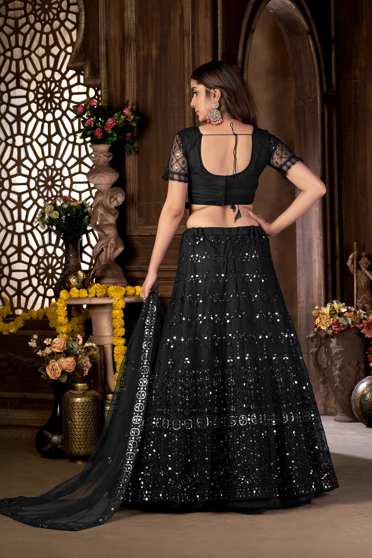 Women's Black Net Heavy Multi Embroidered Lehenga Choli Set - Dwija Fashion