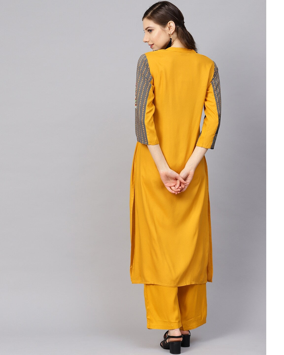 Women's Mustard Yellow Yoke Design Kurta with Palazzos - Meeranshi