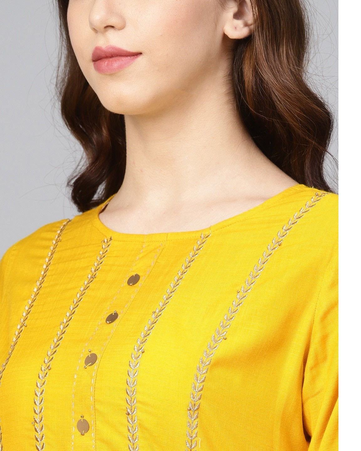 Women's Mustard Yellow Yoke Design Straight Kurta - Meeranshi